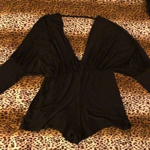 Black Deep V neck romper